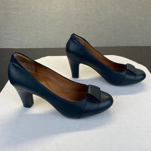 CLARKS Blue Leather Heels Pumps Women's Size 9.5M,Preppy - Picture 13 of 14